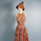 BONNIE CASHIN MADRAS SUNDRESS &amp; RAFFIA HAT, 1951