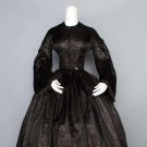 SILK DAMASK MOURNING GOWN, c. 1855