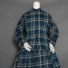 INDIGO PRINT MATERNITY(?) DRESS, 1860s