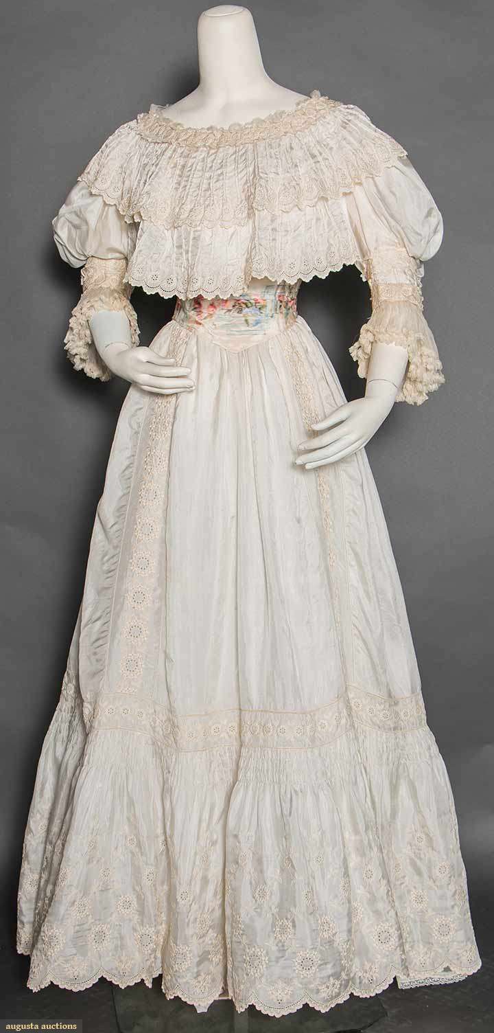Royal Ontario Museum  Textile Tuesday This tea gown from around 1895 AD  was designed by the house of Worth The dress is made of a brocaded satin  in two colourways on