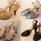 FOUR PAIR LADIES' EVENING SANDALS, 1945-1950s