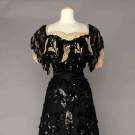 BLACK SEQUINNED &amp; LACE BALL GOWN, c. 1905