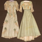 2 GREEN STRIPED SILK GOWNS, EARLY 20TH C