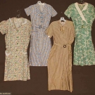 4 PRINTED HOUSE DRESSES, 1930-1940