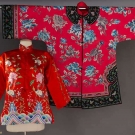 TWO EMBROIDERED RED SATIN JACKETS, CHINA