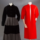 GIVENCHY RED WOOL COAT, 1980s &amp; BLACK DRESS, 1950s