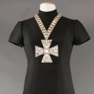 NORELL JEWELED CROSS PARTY DRESS, 1972