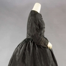 BLACK SILK MOURNING DRESS, 1860s