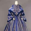 BLUE TAFFETA PLAID DAY DRESS, LATE 1850s