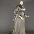 GREY SATIN TRAINED GOWN, 1880s