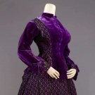 PURPLE SILK BROCADE VICTORIAN DRESS