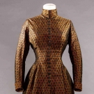 COPPER SILK BROCADE DINNER DRESS, 1880-1890