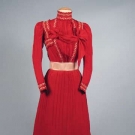 CHERRY RED SILK AFTERNOON DRESS, 1890s