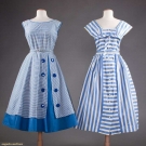 2 BLUE &amp; WHITE COTTON DRESSES, 1950s