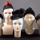 5 LADIES' BLACK HATS, LATE 1930s