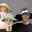 5 WIDE BRIM STRAW SUMMER HATS, 1930-1940