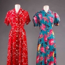 2 PRINTED HOSTESS DRESSES, 1930-1940s