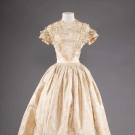 FIGURED CREAM SILK WEDDING DRESS, 1854
