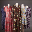 FIVE PRINTED SUMMER DRESSES, 1940-1950