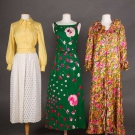 3 GREEN FLORAL DRESSES, 1970s