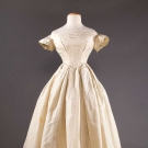 WHITE SILK WEDDING GOWN, EARLY 1850s