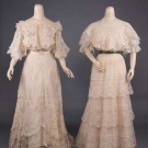 TWO CREAM LACE TEA GOWNS, 1900-1910