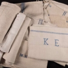 HOMESPUN HEMP GRAIN SACKS &amp; YARDAGE, 19TH C