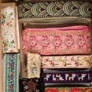 TEN PCS EMBROIDERED RIBBON YARDAGE, 1900-1930s