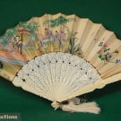 2 CARVED BONE FANS, 19th C