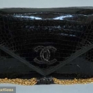 CHANEL BLACK PATENT ALLIGATOR PURSE, 1980s