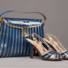 JOAN CRAWFORD BLUE PLASTIC HANDBAG &amp; SANDAL SET, 1940s