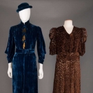 TWO VELVET AFTERNOON DRESSES, 1938-1940s