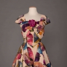 MANDEL LEAF PRINTED EVENING GOWN, ENGLAND, 1940s