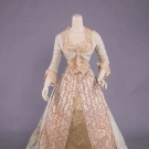 CELADON SILK FAILLE &amp; LISERE EVENING GOWN, 1880s