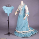 SILK TAFFETA GOWN W/ DAY &amp; EVENING BODICES, c. 1878
