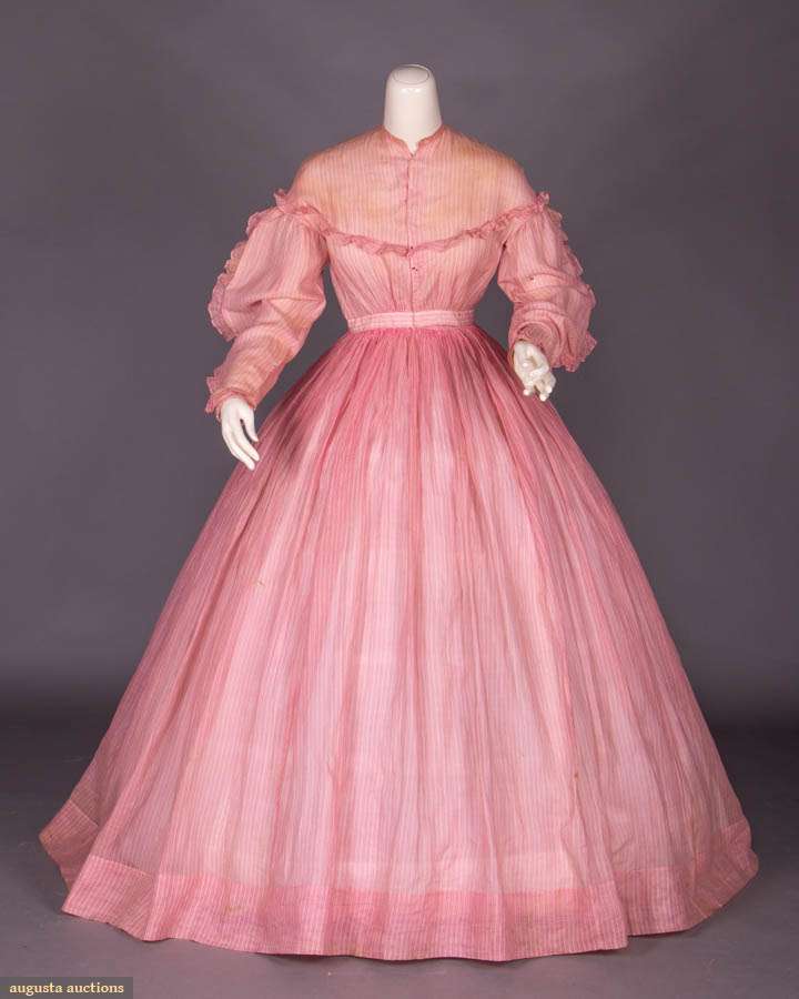 Pink sheer cotton dress 1860s