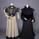 TWO SILK OR VELVET DAY DRESSES, c. 1900