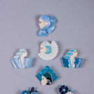 SEVEN LEA STEIN BLUE &amp; WHITE BROOCHES, PARIS