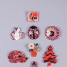 EIGHT LEA STEIN RED, BLACK &amp; WHITE BROOCHES, PARIS