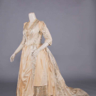 THISTLE PATTERNED SILK EVENING GOWN, c. 1888