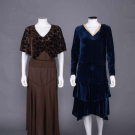TWO VELVET & CREPE DRESSES, 1920-1930s