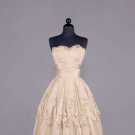 CHANTILLY LACE &amp; SILK SATIN EVENING GOWN, FRANCE, 1950s