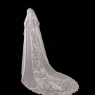 CHAINSTITCH &amp; FAUX PEARL EMBROIDERED TRAINED WEDDING HEADPIECE, 1910s