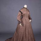 TRAINED PLAID SILK DAY DRESS, MID-LATE 1860