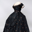 BLACK &amp; PEACH SILK BROCADE BALLGOWN, 1865-1875