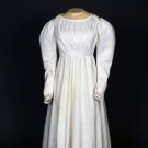 WHITE COTTON DRESS WITH HEM PUFFS, 1830s