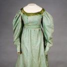GREEN SILK APRON FRONT GOWN, 1820s
