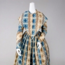 BLUE &amp; BROWN WOOL DRESS &amp; PELERINE, 1840s