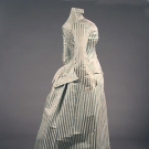 E. PINGAT 3 PIECE STRIPED SILK DRESS, 1880s