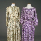 2 SAINT LAURENT PRINTED SILK DRESSES, 1970s